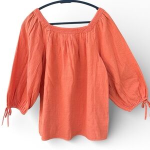 LC Lauren Conrad Orange Square Neck Peasant Top Boho Tunic Puff Sleeve Size S